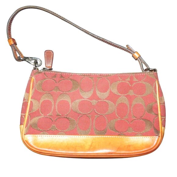 Coach Y2K Hampton Red Canvas & Tan Leather Signature Jacquard Demi Baguette Bag - Picture 12 of 14